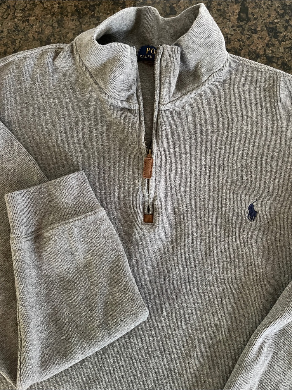 Ralph Lauren Gray Quarter-Zip Pullover with Navy Label
